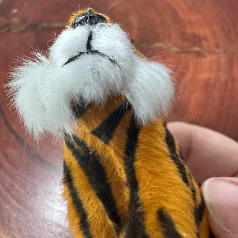 Vintage Tiger Christmas Ornament Fuzzy Faux Fur Striped Big Cat Safari Decor